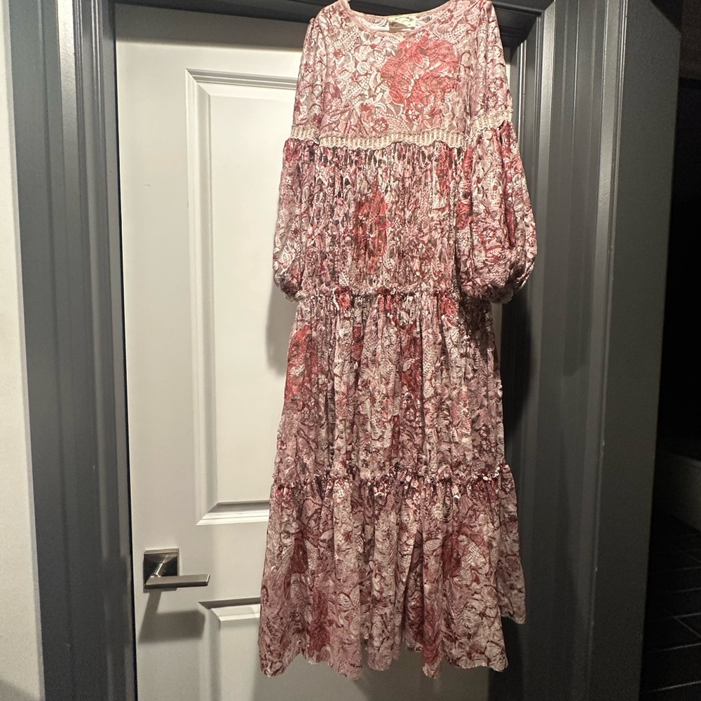 Joyfolie Long Sleeve Floral Dress - Pink and White